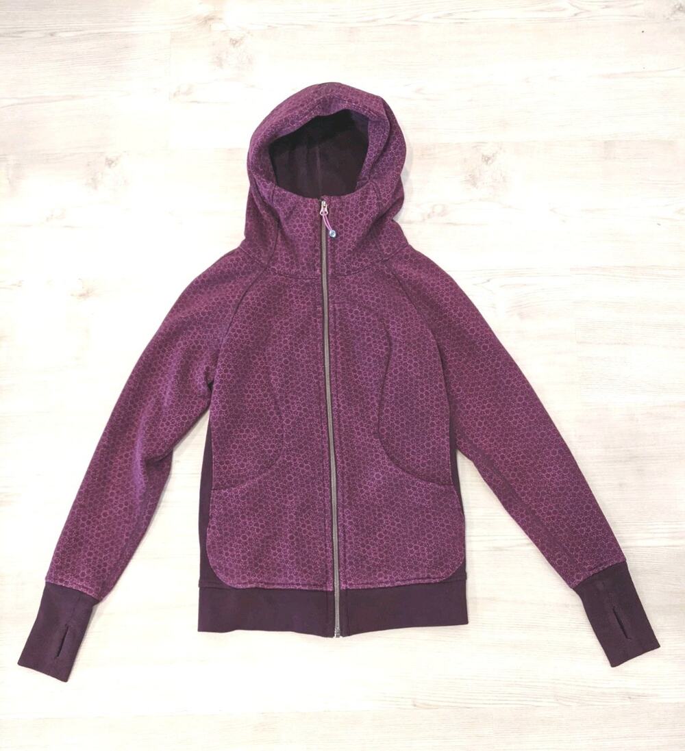 Lululemon Scuba Zip Hoodie Womens Size 4 Rasberry Star Pixel Bordeaux